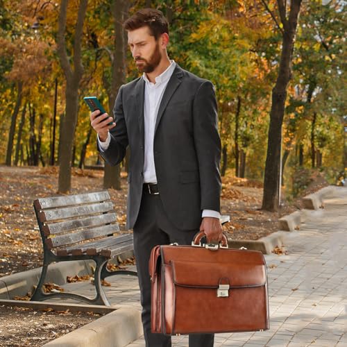 Banuce Vintage Leather Briefcase for Men 15.6 Inch Legal Attorney Lawyer Briefcase Doctor Bag for Office Work Business Travel with Lock Brown - Image 2