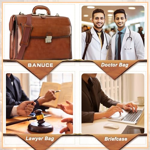 Banuce Vintage Leather Briefcase for Men 15.6 Inch Legal Attorney Lawyer Briefcase Doctor Bag for Office Work Business Travel with Lock Brown - Image 4