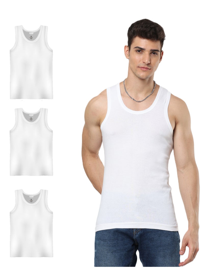 OSCAR JEANS Premium Organic 100% Cotton Super Combed Mens Vest Undershirt Tank Top Sleeveless Sando White Soft Breathable Light Finest Yarn Pack of 3  - Image 1