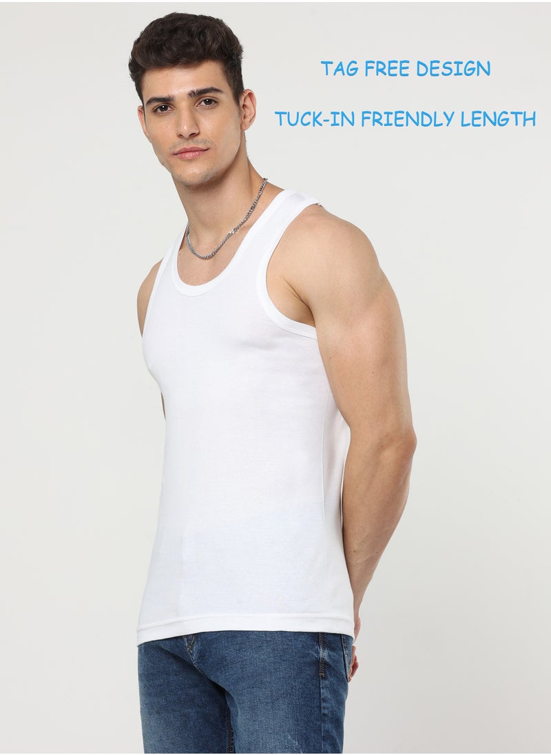 OSCAR JEANS Premium Organic 100% Cotton Super Combed Mens Vest Undershirt Tank Top Sleeveless Sando White Soft Breathable Light Finest Yarn Pack of 3  - Image 5