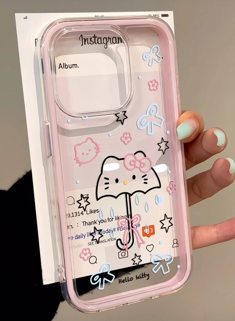NIBEMINENT Kitty Umbrella Protective TPU Case Cover For iPhone 14, Pink