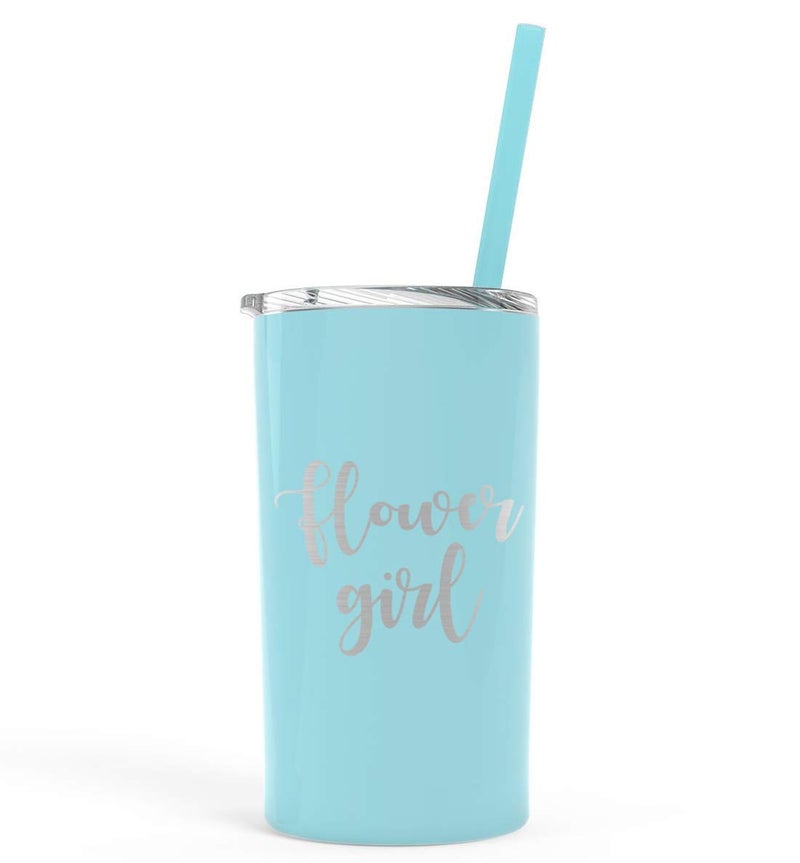 Crafty Engineer Charming Flower Girl Tumbler with Straw Proposal Gifts for Wedding Day DoubleWalled Stainless Steel Sippy Cup Seafoam Flower Girl Engraved