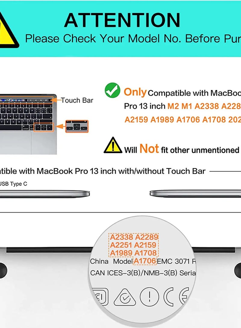 Compatible with MacBook Pro 13 inch Case 2022, 2021, 2020, 2019-2016 M2 M1 A2338 A2251 A2289 A2159 A1989 A1708 A1706 with/Without Touch Bar, Plastic Hard Shell Case Cover--Black - Image 2
