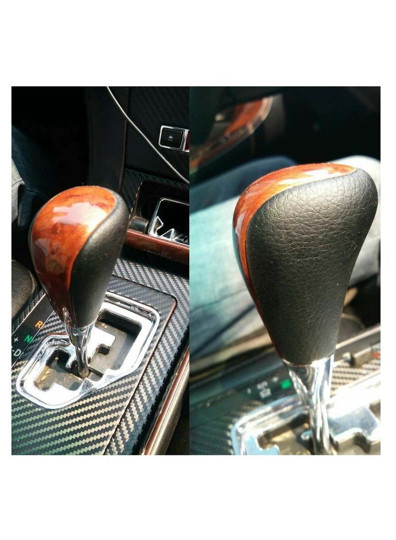 Gear Shift Knob, Leather Brown Wood Chrome Gear Shift Knob Compatible for Toyota Lexus Camry Crown (Black, Chrome) - Image 3