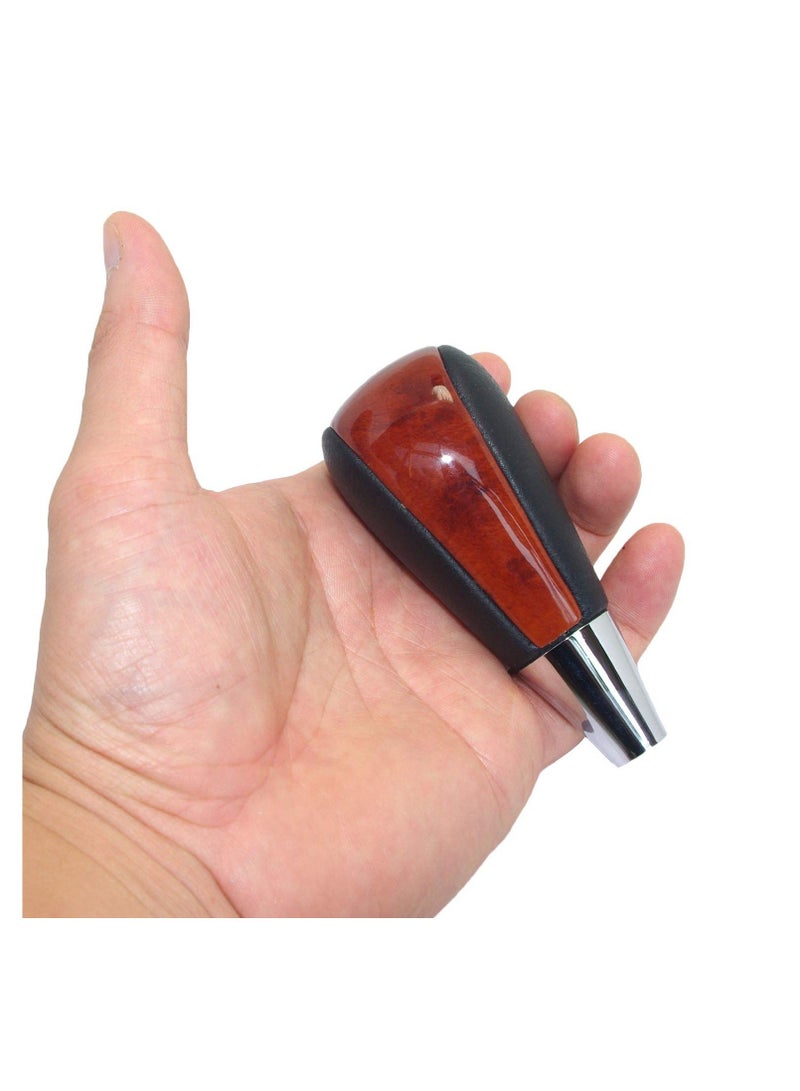Gear Shift Knob, Leather Brown Wood Chrome Gear Shift Knob Compatible for Toyota Lexus Camry Crown (Black, Chrome) - Image 2