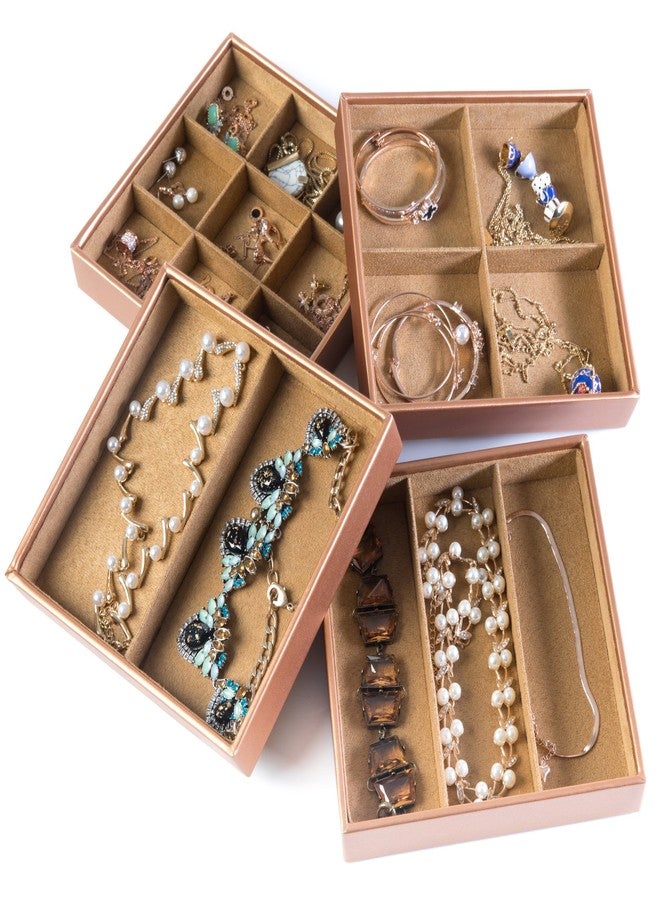 Huji Stackable Jewelry Trays Organizer Storage Rings Earrings Bracelets Watches Necklaces (1, Camel Brown Stack-able Trays) - Image 1