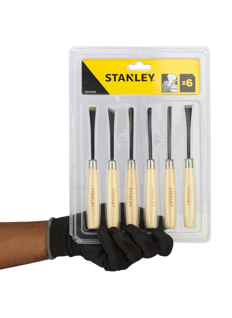 Stanley STANLEY STHT161208 14 6Piece Wood Carving Chisel Set for DIY and Professional use Brown  - Image 5