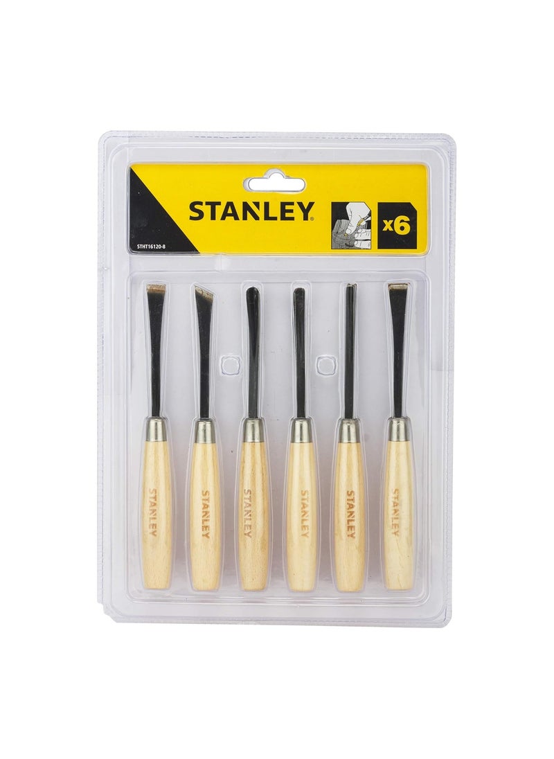 Stanley STANLEY STHT161208 14 6Piece Wood Carving Chisel Set for DIY and Professional use Brown  - Image 1