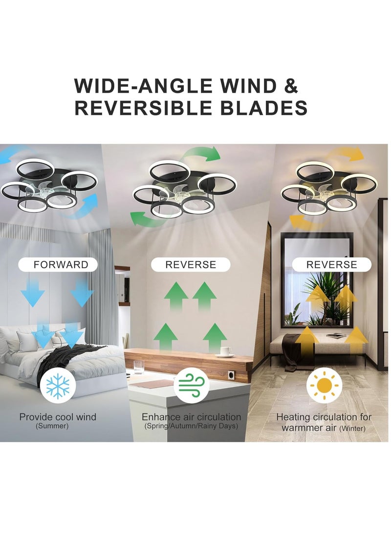 Midwest مراوح سقف حديثة بدون شفرات LED قابلة للتعتيم مع أضواء، 66 واط، سوداء، 6 حلقات، 63 سم، قابلة للعكس، 6 سرعات، مصباح سقف مع تركيبات إضاءة مدمجة مع جهاز تحكم عن بعد لغرفة المعيشة، غرفة الطعام، المكتب - Image 5