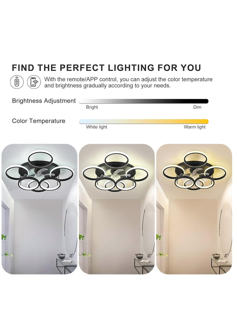 Midwest مراوح سقف حديثة بدون شفرات LED قابلة للتعتيم مع أضواء، 66 واط، سوداء، 6 حلقات، 63 سم، قابلة للعكس، 6 سرعات، مصباح سقف مع تركيبات إضاءة مدمجة مع جهاز تحكم عن بعد لغرفة المعيشة، غرفة الطعام، المكتب - Image 3