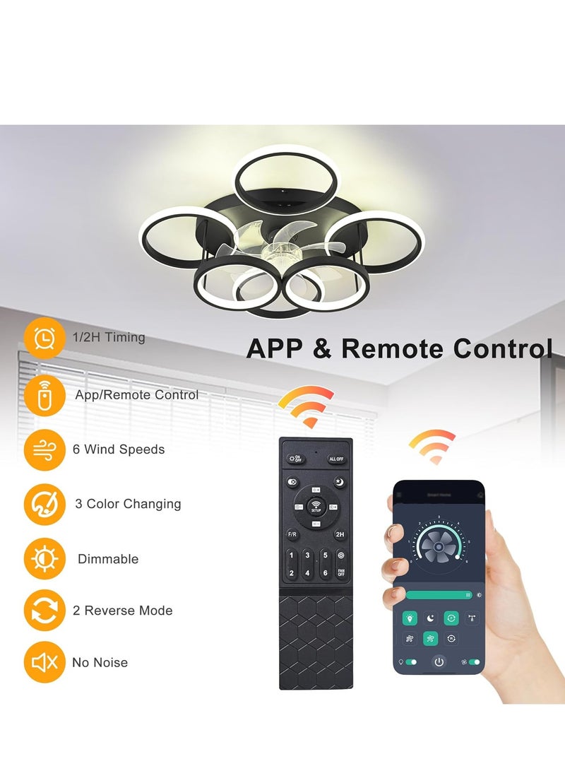 Midwest مراوح سقف حديثة بدون شفرات LED قابلة للتعتيم مع أضواء، 66 واط، سوداء، 6 حلقات، 63 سم، قابلة للعكس، 6 سرعات، مصباح سقف مع تركيبات إضاءة مدمجة مع جهاز تحكم عن بعد لغرفة المعيشة، غرفة الطعام، المكتب - Image 4