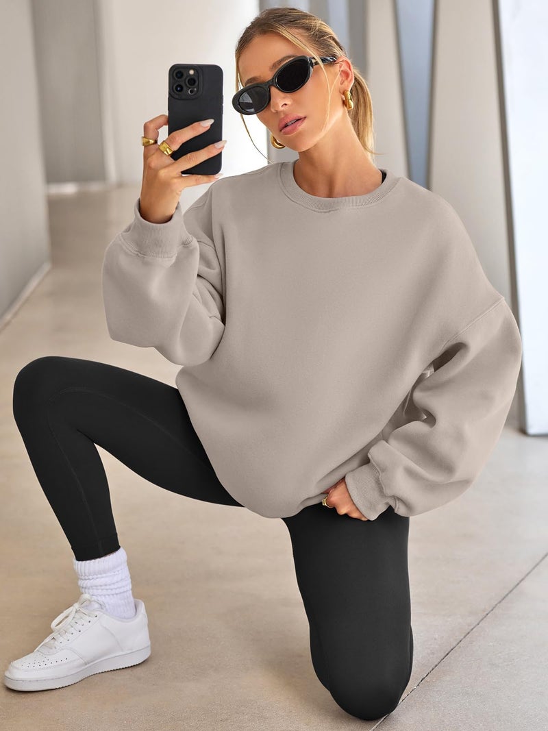 EFAN Womens Sweatshirts Hoodies Oversized Sweaters Crewneck Fleece Casual Tops Basic Comfy Fall Fashion Clothes 2026 Plus Size Maternity Workout Lounge Wear Winter Outfits CoffeeGrey S - Image 3