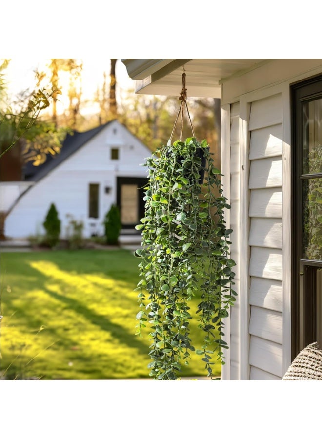Artificial Hanging Plant 2 Pcs Faux Plant Ivy Vine Faux Eucalyptus Vines Fake Potted Greenery for Wall Living Room Home Shelf Office Bathroom Outdoor Indoor Decor - Image 4