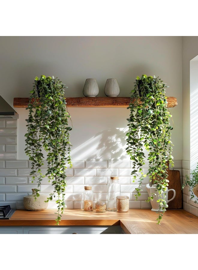 Artificial Hanging Plant 2 Pcs Faux Plant Ivy Vine Faux Eucalyptus Vines Fake Potted Greenery for Wall Living Room Home Shelf Office Bathroom Outdoor Indoor Decor - Image 1