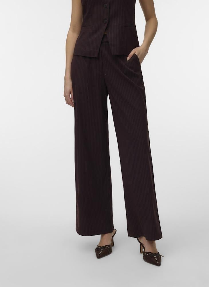 VERO MODA Riva Mid Waist Pinstripe Straight Pants - Image 1