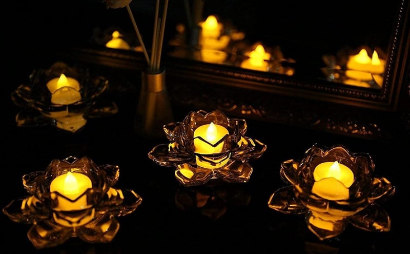 Livaas Livaas Glass Lotus Flower Tea Light Candle HolderFeastive Decoration Items for Home DecorSet of 2  - Image 4