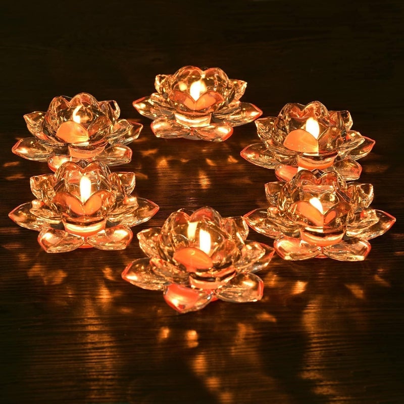 Livaas Livaas Glass Lotus Flower Tea Light Candle HolderFeastive Decoration Items for Home DecorSet of 2  - Image 5