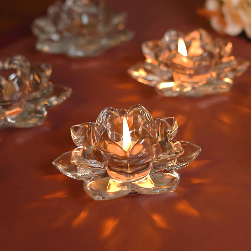 Livaas Livaas Glass Lotus Flower Tea Light Candle HolderFeastive Decoration Items for Home DecorSet of 2  - Image 1