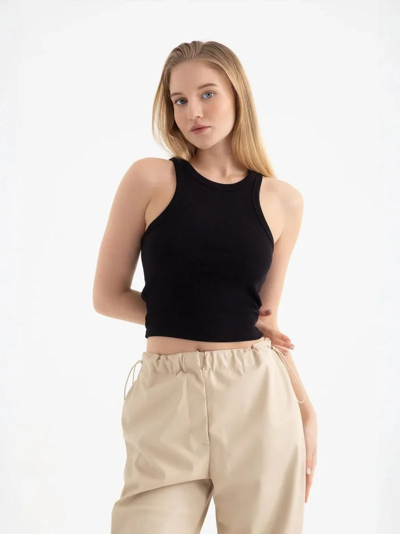 HICCUP Halter Neck Ribbed Sleeveless Blouse