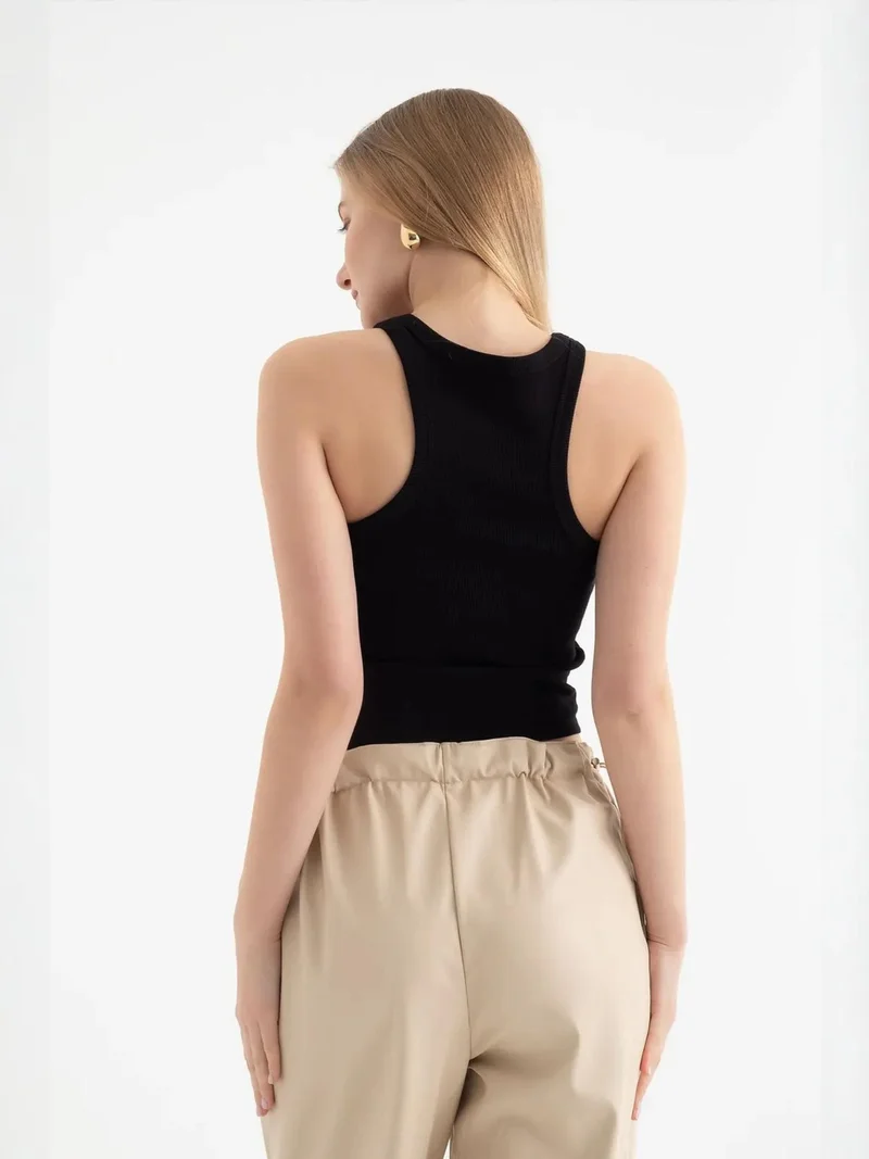 Hiccup Black Halter Neck Ribbed Sleeveless Blouse for Women | Best Price UAE