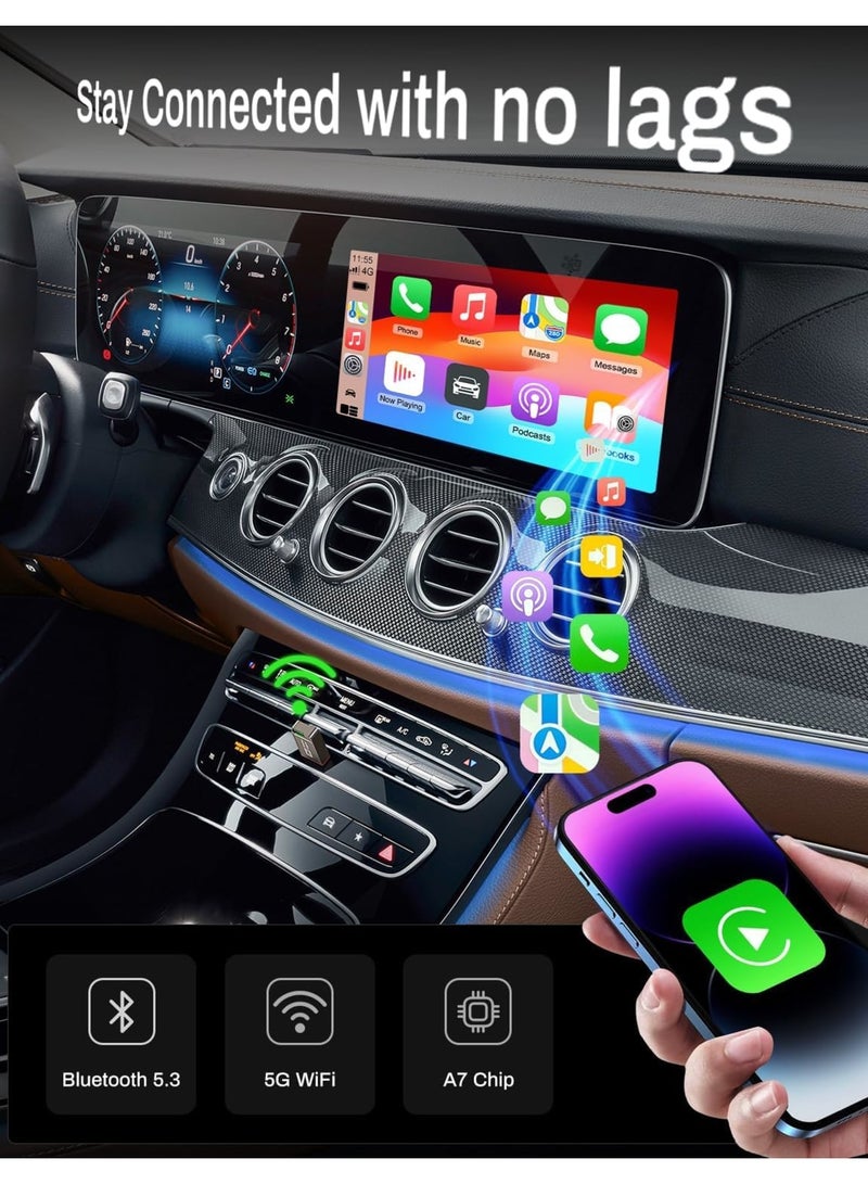 SYOSI 2 in 1 Wireless CarPlay Adapter, Mini USB A and Type C Bluetooth Dongle Converts Wired to Wireless, Supports Apple CarPlay and Android Auto for iPhone and Android Devices, Stable Connection for Cars - Image 5