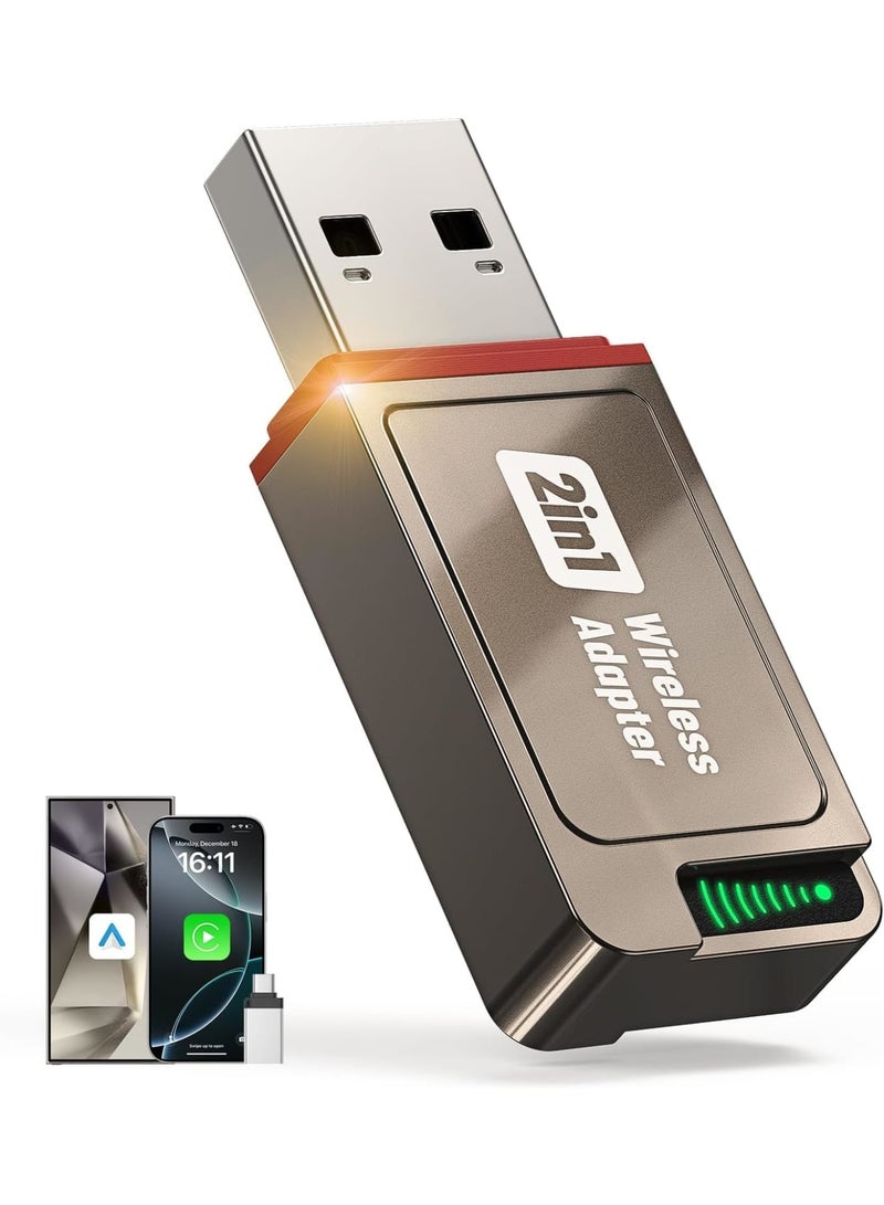 SYOSI 2 in 1 Wireless CarPlay Adapter, Mini USB A and Type C Bluetooth Dongle Converts Wired to Wireless, Supports Apple CarPlay and Android Auto for iPhone and Android Devices, Stable Connection for Cars - Image 1