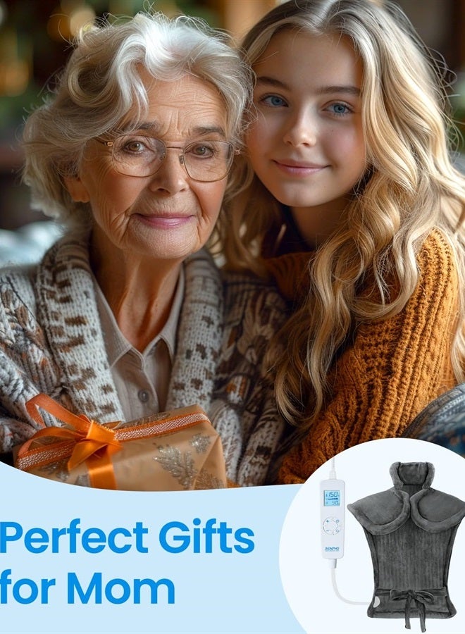 RENPHO Electric Heating Pad for Back Pain Relief, RENPHO Mothers Day Gifts, Fathers Day Dad Gifts, Birthday Day Gifts for Women Men Mom, FSA HSA Eligible, Weighted Neck Shoulder Heat Pad, ETL Certified, Gray - Image 3