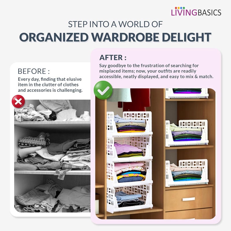 LIVINGBASICS Wardrobe Organizer for ClothesClothes Organiser for WardrobeFoldable Wardrobe OrganizerCloset Organizer for WardrobeStackable Dress Organiser for Cupboard 5 Large Plastic - Image 4