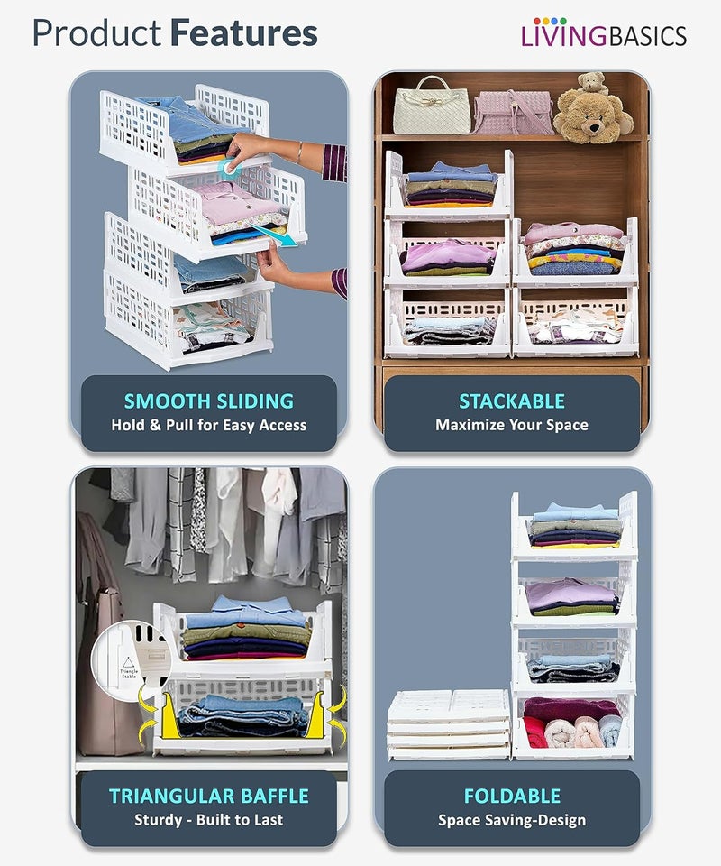 LIVINGBASICS Wardrobe Organizer for ClothesClothes Organiser for WardrobeFoldable Wardrobe OrganizerCloset Organizer for WardrobeStackable Dress Organiser for Cupboard 5 Large Plastic - Image 5