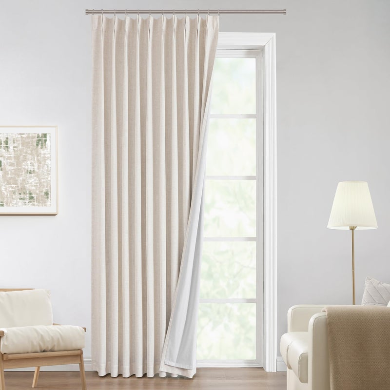 Vision Home Natural Pinch Pleated Full Blackout Curtains Linen Blended Room Darkening Window Curtains 120 inch for Living Room Bedroom Thermal Insulated Pinch Pleat Drapes with Hooks 60" Wx120 Lx1 - Image 1