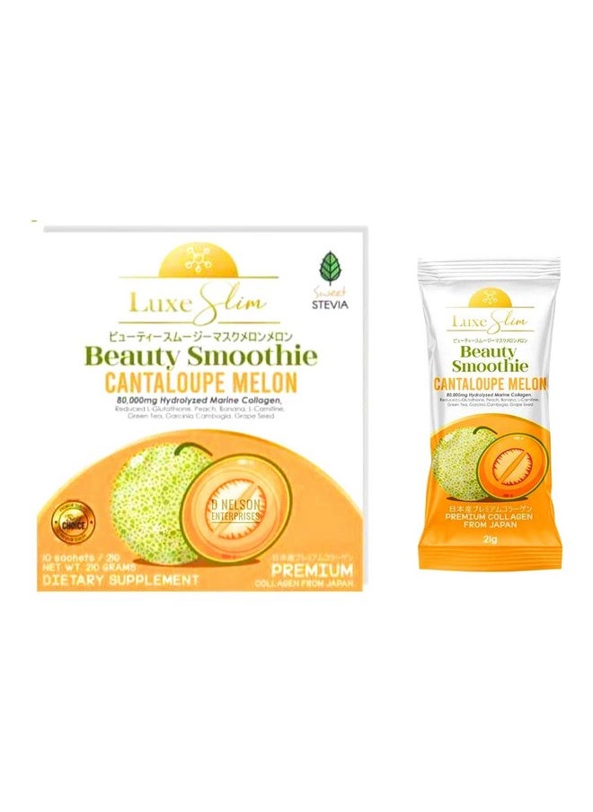 Luxe Slim Beauty Smoothie Cantaloupe Melon, 80,000Mg Hydrolyzed Marine Collagen, 21Gx10 Sachets, 7.4075 Ounce  - Image 1