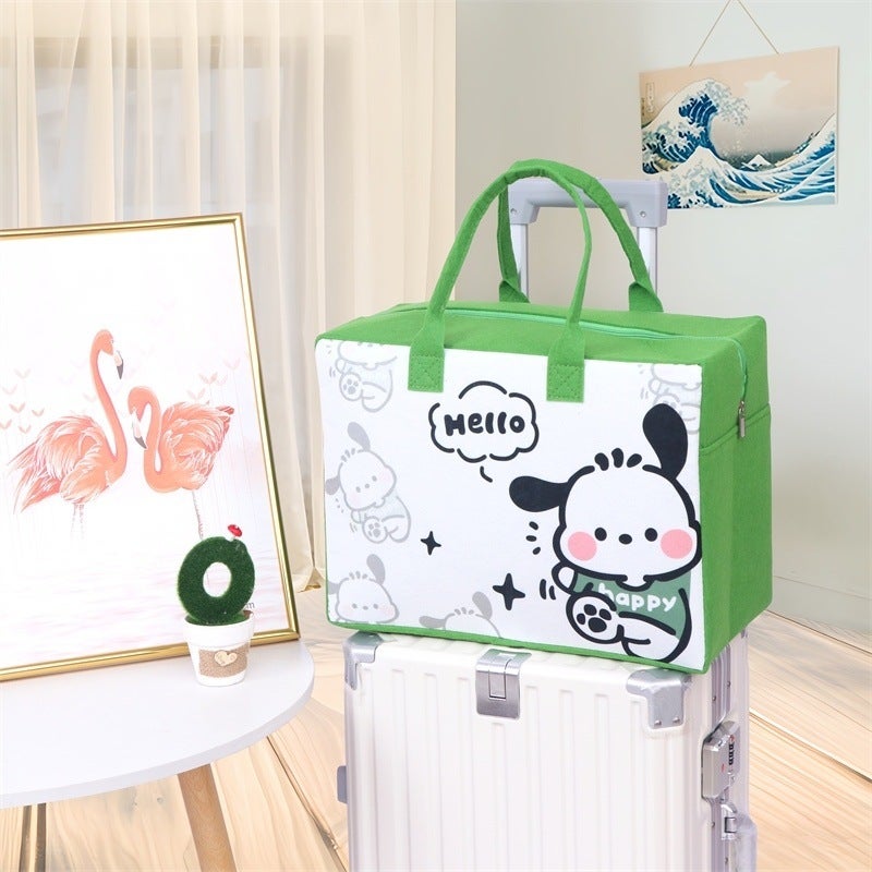 Felt Storage Cartoon Travel Bag Large Capacity Essential Storage Bag for Going Out Luggage Bag Trolley Case Can Be Used as a Suitcase Green pacha dog