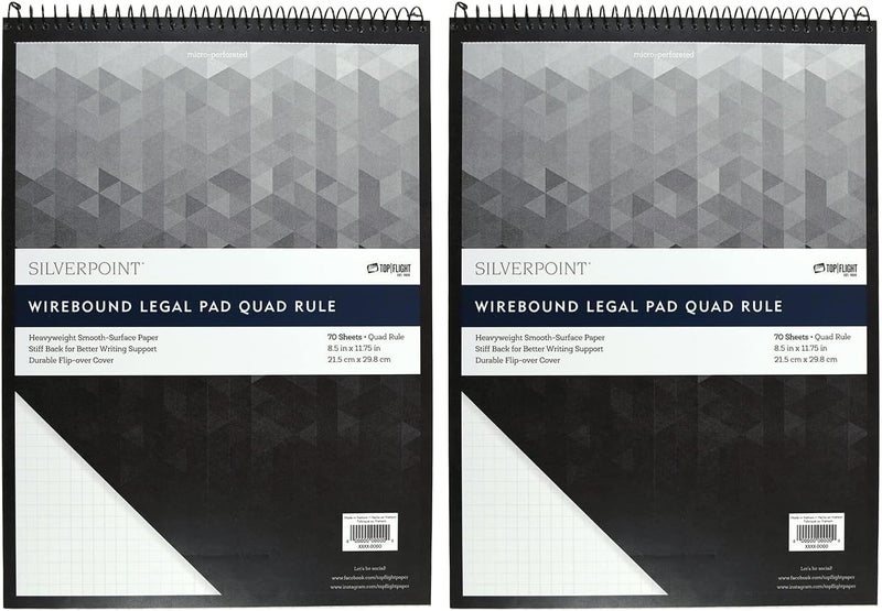 Top Flight Silverpoint Top Wire Pad, Heavy Back, Quadrille Rule, 8.5 x 11.75 Inches, 70 Sheets, Protective Cover, Blue/Black (51070) (Pack of 2) - Image 1