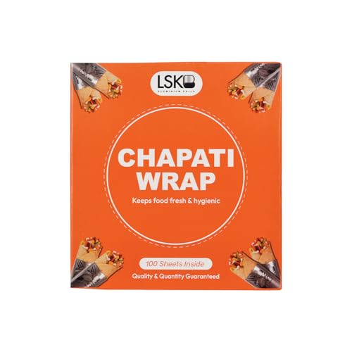 CHAPATI WRAP 100 Pre-Cut Roti Wrapping Aluminium Foil Sheets | 12 Micron Thickness | 27x25 cm Foil Sheets | Ideal for Wrapping Fresh Rotis, Chapatis & Flatbreads - Image 1