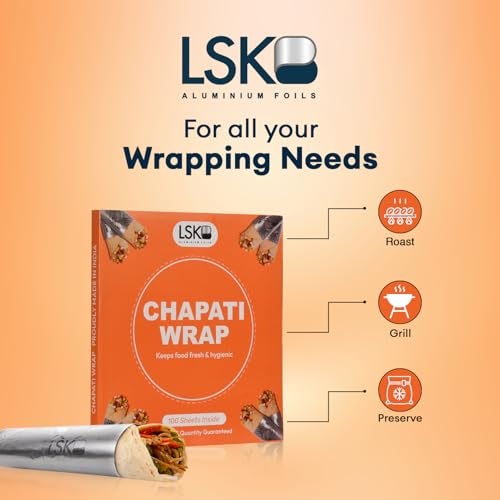 CHAPATI WRAP 100 Pre-Cut Roti Wrapping Aluminium Foil Sheets | 12 Micron Thickness | 27x25 cm Foil Sheets | Ideal for Wrapping Fresh Rotis, Chapatis & Flatbreads - Image 4