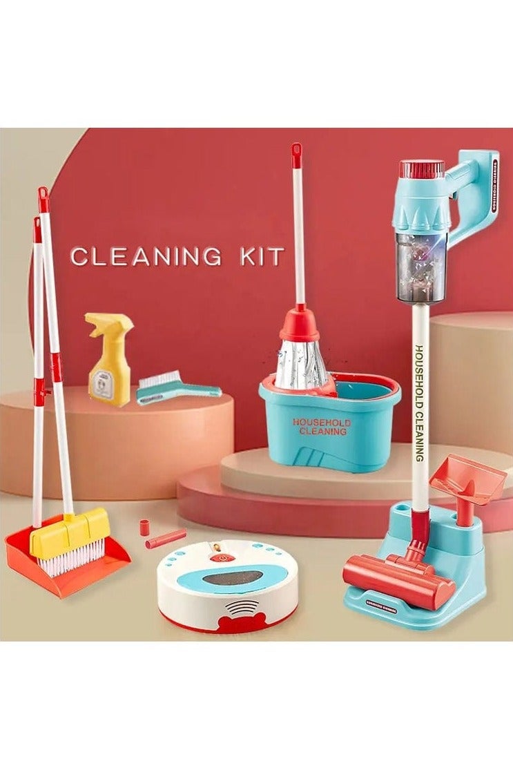Kids Cleaning Pretend Play Set with Sweeping Robot – Dustpan, Broom, Mop & Housekeeping Tools – Preschool Role Play Toy Kit - Image 1