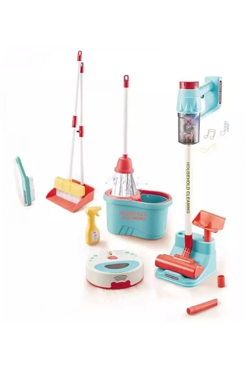 Kids Cleaning Pretend Play Set with Sweeping Robot – Dustpan, Broom, Mop & Housekeeping Tools – Preschool Role Play Toy Kit - Image 2