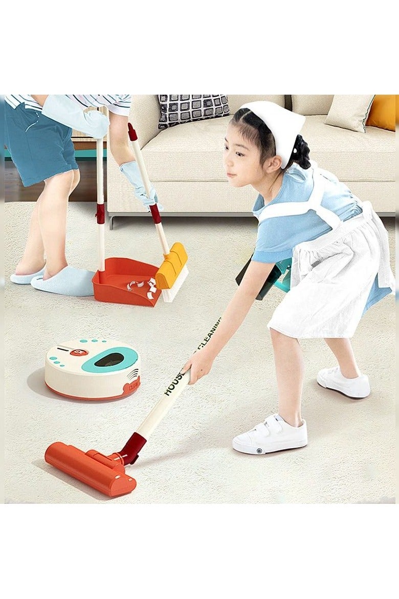 Kids Cleaning Pretend Play Set with Sweeping Robot – Dustpan, Broom, Mop & Housekeeping Tools – Preschool Role Play Toy Kit - Image 5
