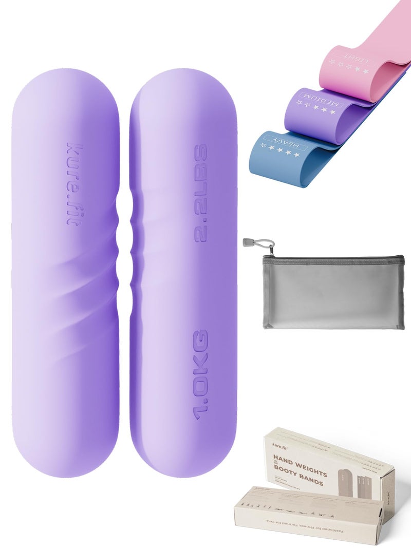 kure.fit kurefit Hand Weight Bars for Women 22 LB Resistance Booty Bands Pilates Yoga Dance Aerobics Running Cardio Gym Strength Training NonSlip Portable Dumbbells Women Men Purple - Image 2