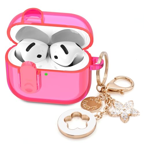 VISOOM (with Safety Lock) Clear Case Compatible with Cute Apple Airpods 4 Cases 2024 Women, VISOOM Soft TPU Transparency Air pods 4 Gen Case iPods 4 Earbuds Case Girl Bling Keychain for Airpod iPod 4th Gen - Image 1