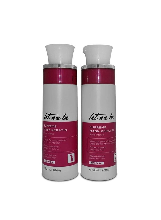 Let Me Be مجموعة ماسك الكيراتين العليا | شامبو التنظيف العميق + نظام تنعيم الكيراتين | (2x) 500 مل / 17.6 أونصة سائلة. - Image 1