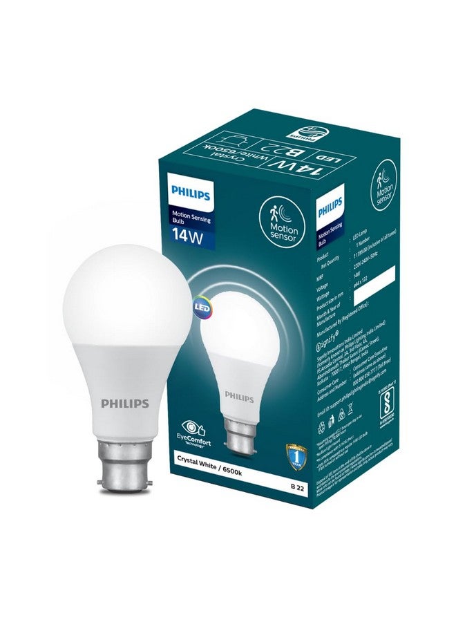 PHILIPS Motion Sensor 14W B22 LED Bulb | motion Sensor Light for Home | motion Sensor LED Bulb | Crystal White, Pack of 1 - Image 1