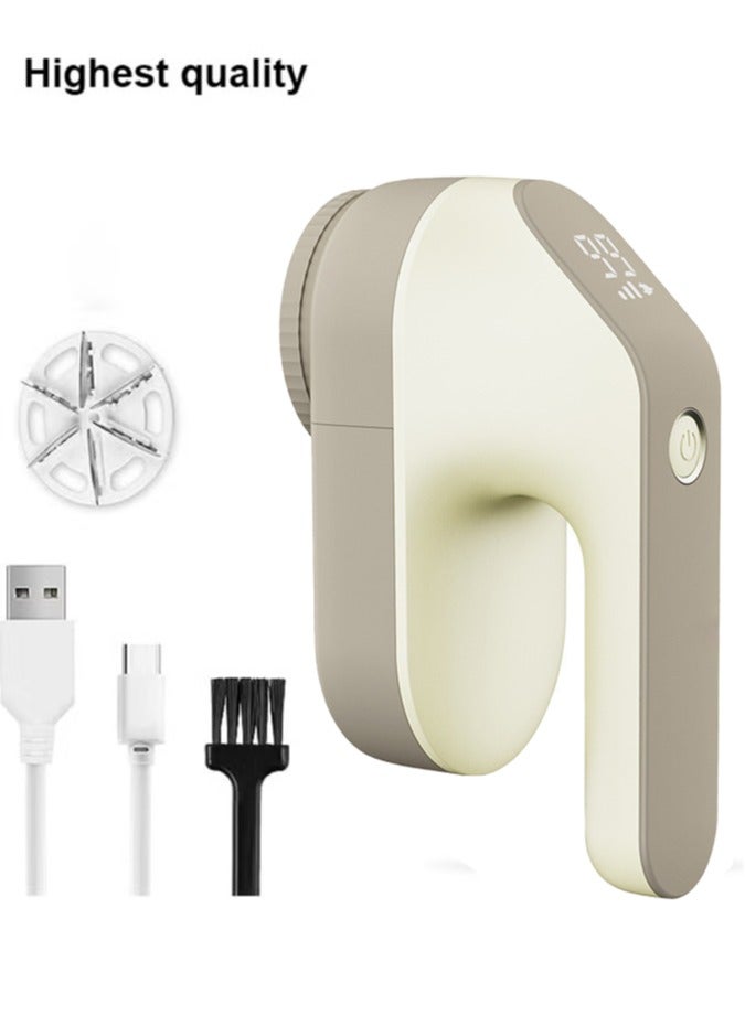 Fabric Shaver, Rechargeable Lint Remover, LED Digital Display Sweater Shaver with 3-Speeds and 6-Leaf Blades, Fabric Pill Remover for Clothes Sweater Couch Blanket (Gold and white)  - Image 1