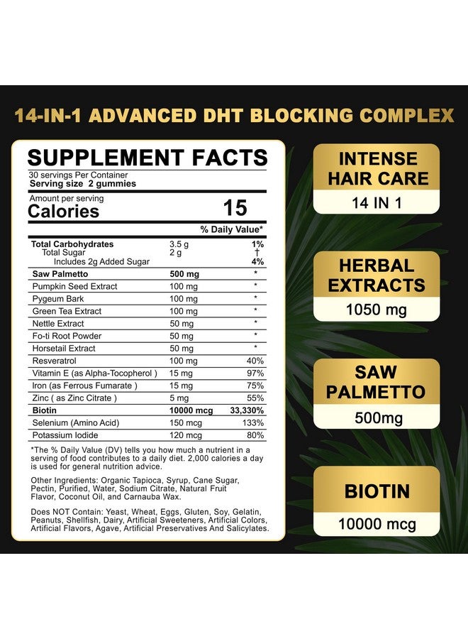 EnvyDeal DHT Blocker Gummies Hair Growth Supplement, Super Potency Saw Palmetto & Biotin 10000 mcg for Women & Men, Plus 12 Proprietary Blend - Prevent Hair Loss, Blocking DHT Receptors, Hormonal Balance - Image 2