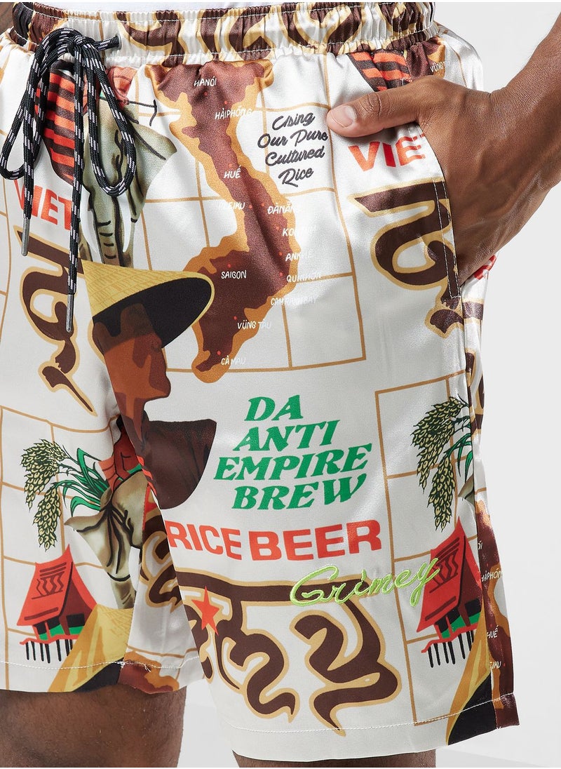 Grimey - Viet Cong Beer Satin Shorts - Image 1