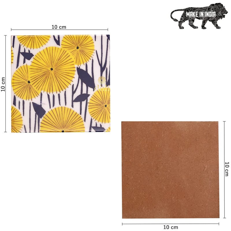 DULI Set of 6 MDF Wood Tea Coasters with Stand (10 * 10 cm) (Yellow-Sunshine) - Image 4