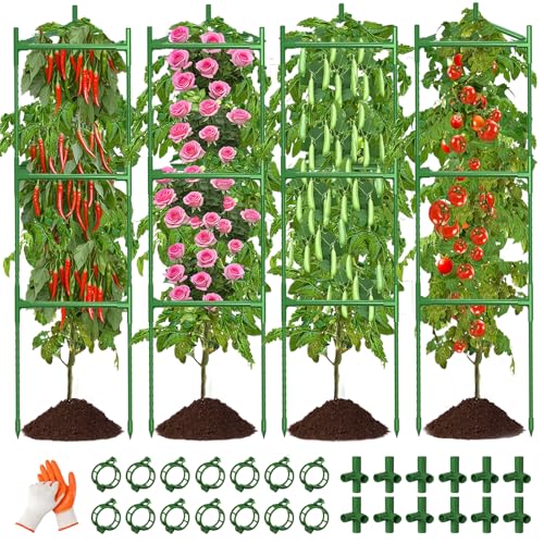 OUREST 4 Pack Large Tomato Cage for Garden Up to 49 H X 16 W Metal Plant Support Stakes with Clips Triangle Pea Cages Cucumber Trellis for Vegetables Pots Vines Flowers Climbing Plants - Image 1