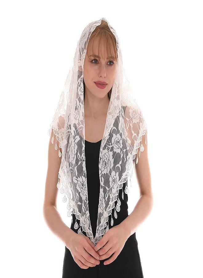 LMVERNA Mass Veil Catholic Church Mantilla Chapel Lace Shawl or Scarf Latin Mass Head Cover with a Handy Storage Pouch (White) - Image 1