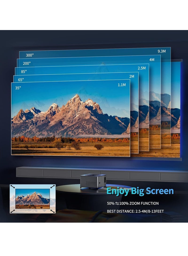جهاز بروجكتورعرض كهربائي(M800)4K/4P] 5G واي فاي وبلوتوث 800ANSI/26000L،  1080P يدعم ±50 درجة، مراة الجوال/مكبرات صوت هاي فاي مزدوجة/جهاز تحكم عن بعد بلوتوث/تقريب 50%/500 انش للجوال تي في