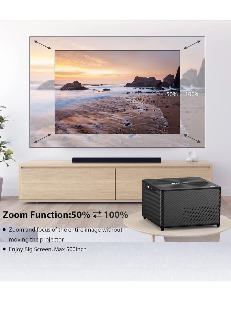 جهاز بروجكتورعرض كهربائي(M800)4K/4P] 5G واي فاي وبلوتوث 800ANSI/26000L،  1080P يدعم ±50 درجة، مراة الجوال/مكبرات صوت هاي فاي مزدوجة/جهاز تحكم عن بعد بلوتوث/تقريب 50%/500 انش للجوال تي في
